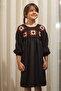 Handmade Motif Black Long Sleeve Girl's Dress - 5