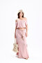 Sintia Muslin Fabric Elastic Crop Blouse Slit Long Skirt Double Set