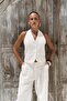 Dena Backless White Linen Vest Trousers Set - 2