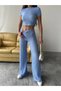 Women's High Waist Flexible Flare Pants and Cycling Collar Crop 2-Piece Set Tkm1000