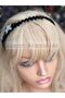 New Trend Fashion Luxury Stoned Star Detailed Black Suede Velvet Scalloped Crown Women's Children's Crown - 5