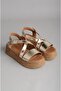 Seç 11203 Genuine Leather Sandals with Heel (Heel Height: 5 cm) Gold - 3