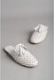 Seç 8159 Genuine Leather Knitted Women's Slippers White