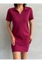 Women's Burgundy Polo Neck Soft Touch Dress - 4
