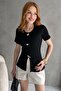 Women's Black Pocketed Accessory Detailed Corded Fabric Knit Blouse - 3