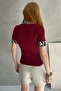 Women's Burgundy Leopard Polo Neck Ribbed Knitted Blouse - 4
