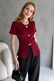 Women's Burgundy Ribbed Knitted Blouse with Pockets and Accessories - 3