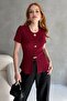 Women's Burgundy Ribbed Knitted Blouse with Pockets and Accessories - 2