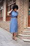 Women's Soft Textured Silky Modal Fabric Domineering Collar Elastic Waist Button Front Above Knee Dress-Indigo - 4