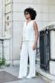 Women's Silky Textured Modal High Waist Side Pockets Elastic Back Wide Leg Loose Palazzo Pants-White - 3