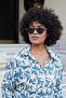 Women's Patterned Voile Collar Off Shoulder Long Sleeve Loose Shirt-Blue Floral - 6