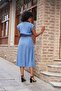 Women's Soft Textured Silky Modal Fabric Domineering Collar Elastic Waist Button Front Above Knee Dress-Indigo - 7