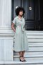 Women's Silky Modal Fabric Collar Off-Shoulder Epaulets Side Pockets Belted Below the Knee Length Long Dress-Angle - 4