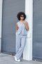 Women's Linen Look Lycra Free High Waist Elastic Waist Side Pockets Wide Leg Palazzo Trousers-Grey