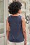 Women's Modal Combed Cotton Degaje Collar Sleeveless Blouse-Navy Blue - 7