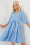 Women's Buttoned Short Sleeve Dress 2559 - Indigo - 4