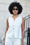 Women's Lycra Free Silky Modal Soft Textured Fabric Flato Pocket Buttoned Vest-White - 2