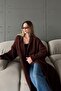 Long Loose Knitwear Cardigan Brown 8245 - 5