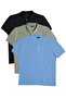 Men's 3 Pack Black-Khaki-Light Blue Slim Fit Tight-Fitting Cotton Solid Pique Polo Neck T-Shirt