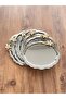 Luxury Set of 6 Daisy-Accented Oval Silver Stainless Steel Coffee Serving Trays, 20 x 25