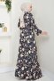 Shadow Flower Pattern Navy Blue Viscose Dress - 4