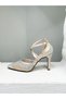 Stone Tul Detail Ankle Strap 9cm Thin Heels Half Open Stiletto Shoes for Women - 3