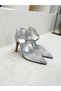25Y7605 Stone Tul Detail Ankle Band 9cm Thin Heels Half Open Stiletto Shoes for Women - 2