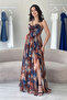 Women's Tie-Dye Patterned Strapless Strap Back Low-Cut Slit Evening Dress - 2