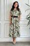Plus Size Self Belt Shirt Collar Print Dress - 2
