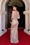 Sequin Fabric Knot Detailed Evening Dress - Gold - 5
