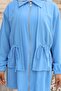 Drawstring Waist Zippered Short Cap Blue 3243 - 2