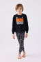 Rolypoly Boys' Crew Neck Pigment Printed Winter Regular Fit Black Pajama Set Rp3439-C-V2