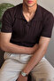 Men's Brown Striped Short Sleeve Knitwear T-Shirt - 2