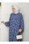 Front Gathered Viscose Dress - Indigo / E0130 - 6