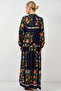 2423 Authentic Patterned Modest Dress - Solid Navy - 6