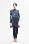Full Covered Lycra Patterned Skirted Hijab Swimsuit Navy Blue 3482-L - 2