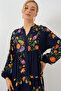 2423 Authentic Patterned Modest Dress - Solid Navy - 4