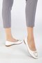 Women's White Oval Toe Ballerinas with Buckle Detail on the Front - 2