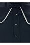 Sanonia Short Poplin Shirt with Pearl Collar-Na792 Black - 2