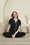 Women's Cotton Combed Cotton Heart Detail Short Sleeve Front Button Home Wear Pajama Set Red - 3