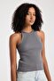 Ribbed Smoked Sleeveless Halter Neck Women's Crop Knitwear - 2