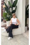 Women's Plus Size Sofia Linen Casual Trousers with Elastic Waist and Pockets 21070 - 7