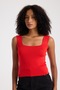 Red Square Collar Sleeveless Crop Women's Knitwear - 2