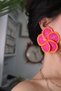 Polymer Clay Bicolor Orange Oembe Hibiscus Flower Earring - 7