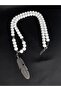 Unisex Adjustable Natural Stone Necklace – Handmade Stylish Design with White Beads and Metal Feather Tips - 4