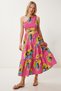 Women's Pink Yellow One Shoulder Patterned Midi Poplin Dress Fk00018 - 2