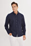 Men's Navy Blue Slim Fit Narrow Cut Italian Collar 100% Cotton Seersucker Shirt - 3
