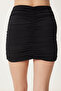 Women's Black Gathered Stretchy Mini Knitted Skirt Wf00131 - 4