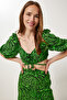 Women's Green Black Patterned Crop Blouse Skirt Set Fk00033 - 4