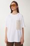 Women's White Oversize Embroidery Pocket Knitted T-Shirt Zv00277 - 4